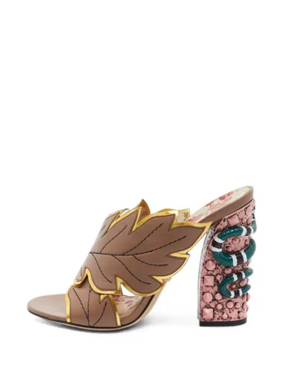 Pre-owned Gucci Webby Leaf-embellished Sandals In Neutrals