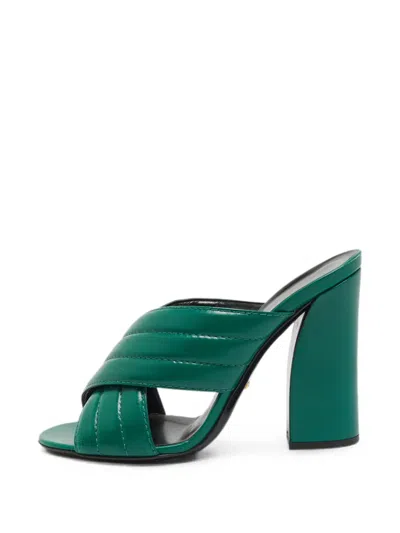 Pre-owned Gucci Webby Quilted Heeled Sandals In Green