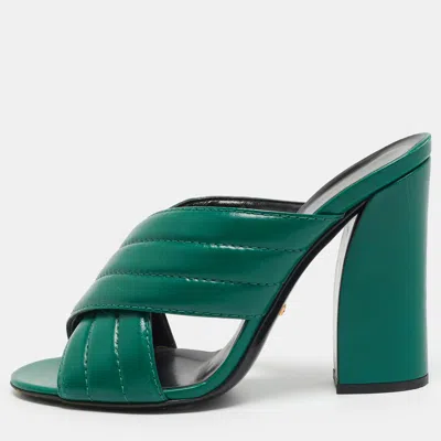 Pre-owned Gucci Webby Size 40.5 Green Leather Slide Sandals