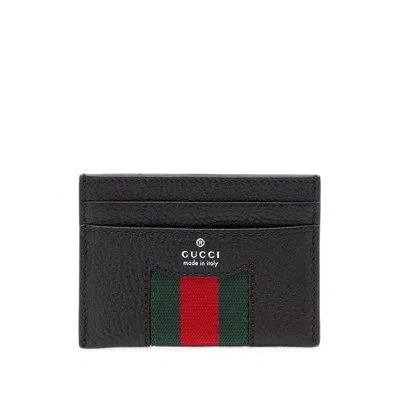 Gucci Web-detail Grained Leather Card Holder In Black