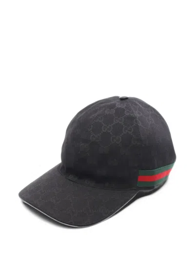 Pre-owned Gucci Web-stripe Baseball Cap In Black