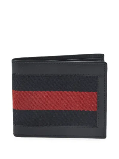Pre-owned Gucci Web-stripe Bifold Wallet In Blue