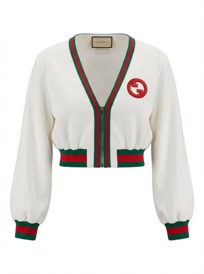 Gucci Web-stripe Cropped Bomber Jacket In Multi