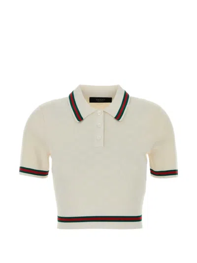 Gucci Web-stripe Cropped Polo Shirt In White