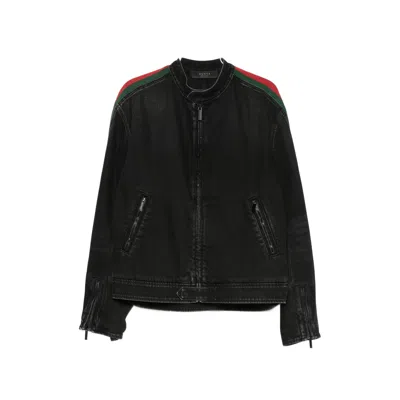 Gucci Web-stripe Denim Jacket In Black
