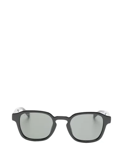 Gucci Web-stripe Geometric-frame Sunglasses In Green
