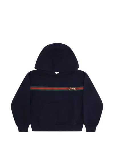 Gucci Kids' Web-stripe Hoodied In Blue