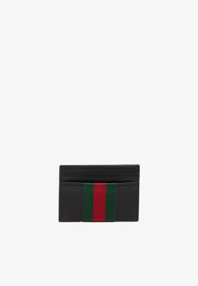 Gucci Web-stripe Leather Cardholder In Black