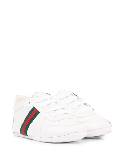 Gucci Babies' Web-stripe Leather Sneakers In White