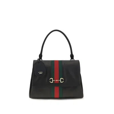 Gucci Web-stripe Leather Top Handle Bag  Black In ["green","black","red"]
