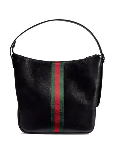 Gucci Web-stripe Leather Tote Bag In Black
