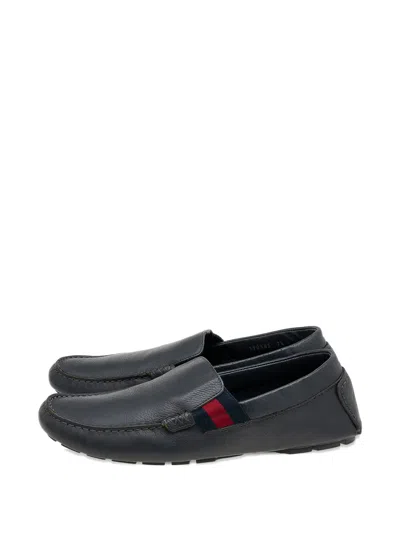 Pre-owned Gucci Web-stripe Loafers In Gray