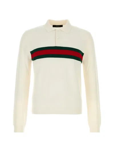 Gucci Web-stripe Long-sleeve Polo Shirt In Neutral