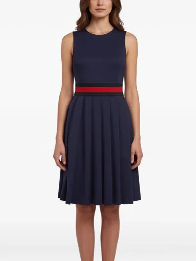 Pre-owned Gucci Web-stripe Pleated Mini Dress In Blue