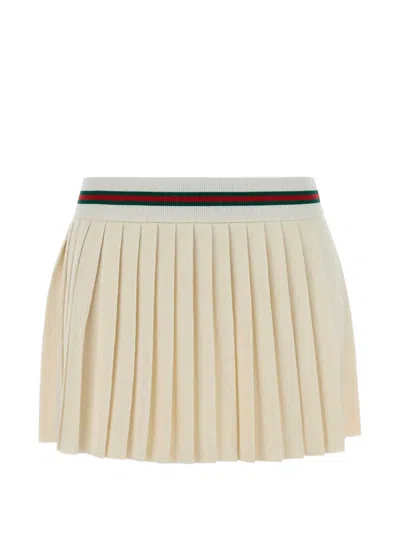Gucci Web-stripe Pleated Skirt In White