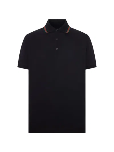 Gucci Web-stripe Polo Shirt In Black