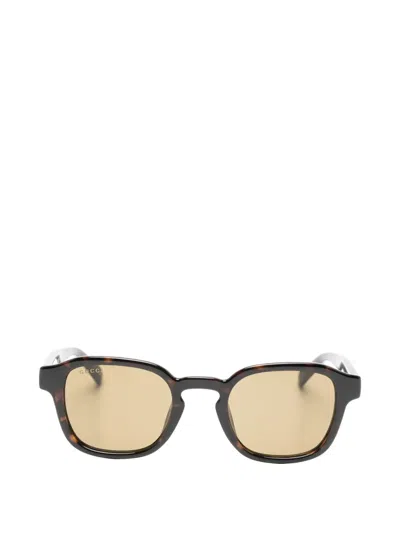 Gucci Web-stripe Rectangle-frame Sunglasses In Brown