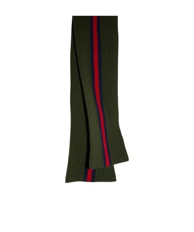 Gucci Kids' Web-stripe Ribbed Scarf In Green