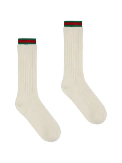 Gucci Kids' Web-stripe Ribbed-knit Socks In Neutrals