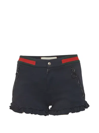 Pre-owned Gucci Web-stripe Ruffle Shorts In Blue