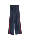 Gucci Technical Silk Poplin Pants With Web In Blue