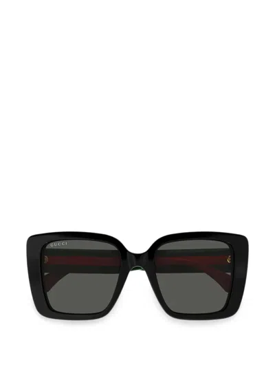 Gucci Web-stripe Square-frame Sunglasses In Black
