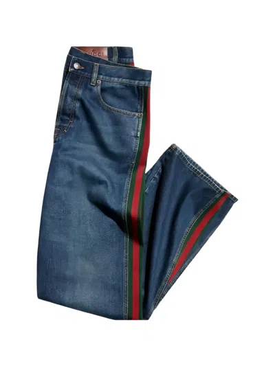 Gucci Web-stripe Straight-leg Jeans In Blue