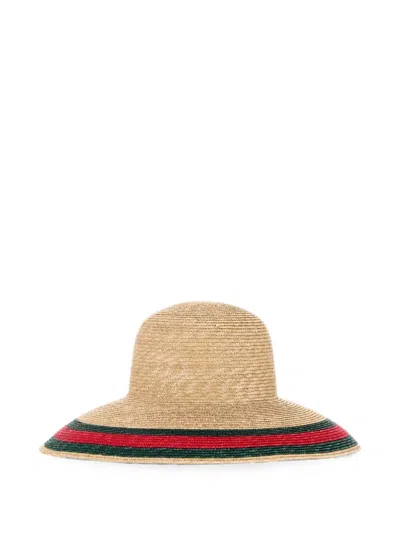 Gucci Web-stripe Straw-effect Hat In Brown