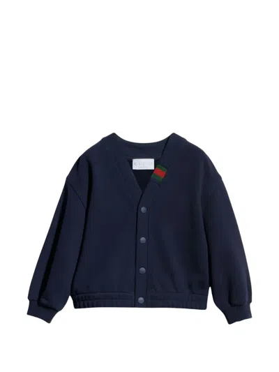 Gucci Kids' Web-stripe V-neck Cardigan In Blue