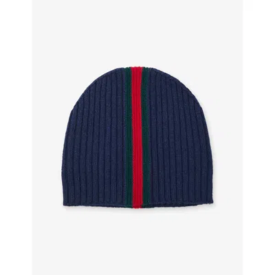 Gucci Kids' Web-stripe Wool Hat Midnight Bl/d.green