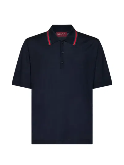 Gucci Web-stripe Wool Polo Shirt In Black