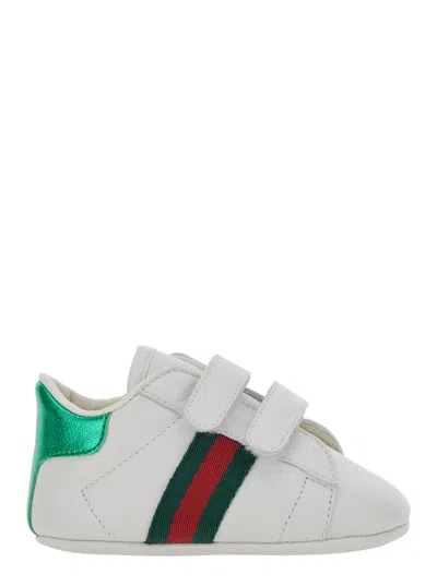 Gucci Web-striped Leather Sneaker In White