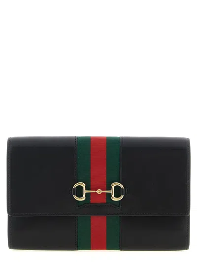 Gucci Web-striped Leather Wallet In Black