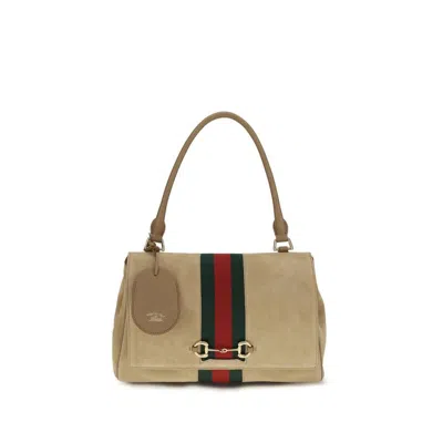 Gucci Web-striped Suede Shoulder Bag  Beige In ["green","beige","red"]