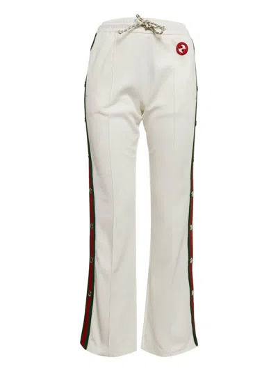 Pre-owned Gucci Web-striped Track Pants In White