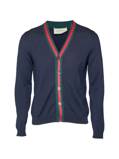 Pre-owned Gucci Web-trim Cardigan In Blue