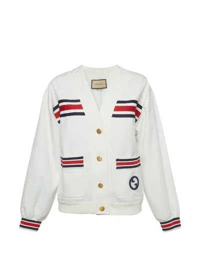 Pre-owned Gucci Web-trim Cardigan In White