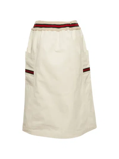 Pre-owned Gucci Web-trim Midi Skirt In Neutrals