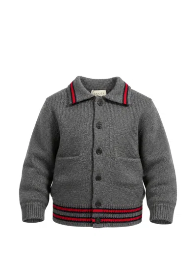 Gucci Kids' Web-trims Ribbed Cardigan In Grey