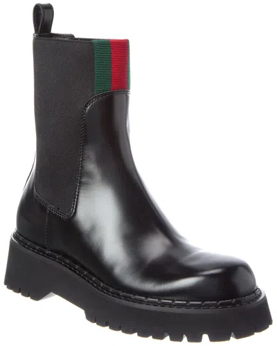 Gucci Wed Shiny Leather Boot In Black