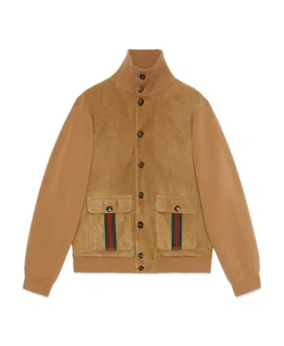 Gucci Wed Suede Bomber Jacket In Brown