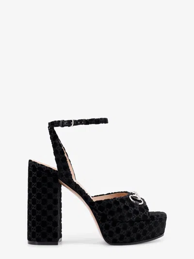Gucci Wedge Suede Sandals In Black
