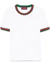 Gucci Women White Crewneck T-shirt With Web Detail On The Edges In Cotton Woman