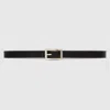 Gucci Reversible Thin Belt With Rectangular Buckle In Black