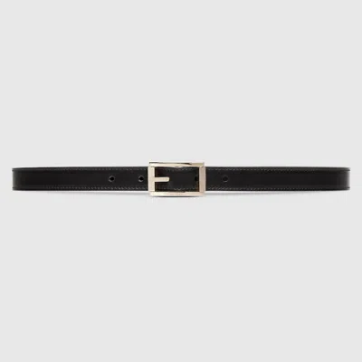 Gucci Reversible Thin Belt With Rectangular Buckle In Black