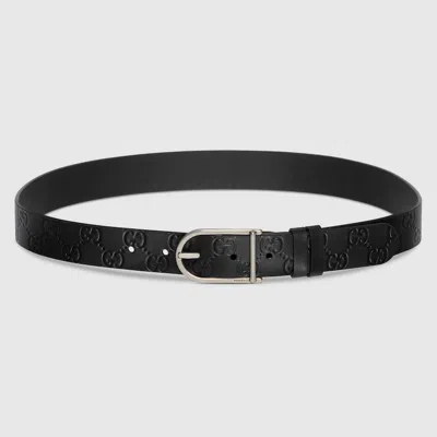 Gucci Reversible Belt With Rounded Buckle In Black
