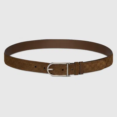 Gucci Reversible Belt With Rounded Buckle In Brown