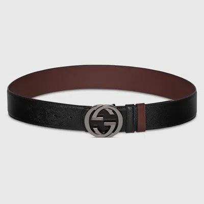 Gucci Reversible Belt With Interlocking G Buckle In Black