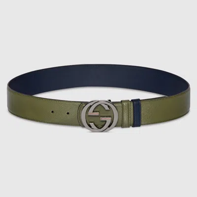 Gucci Reversible Belt With Interlocking G Buckle In Green