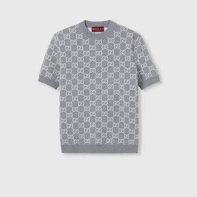 Gucci Reversible Gg Fine Wool Jacquard Top In Gray